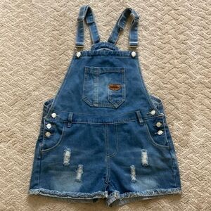 DENIM DISTRESSED OVERALL CARPENTER SHORTS VINTAGE Size LG